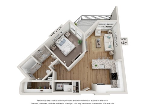 Floor plan image of A2, 1-bedroom apartment